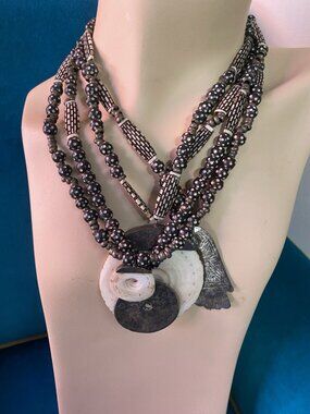 Melanie Bohemian African Necklace African Beads Sterling Hand Cones Shell Discs